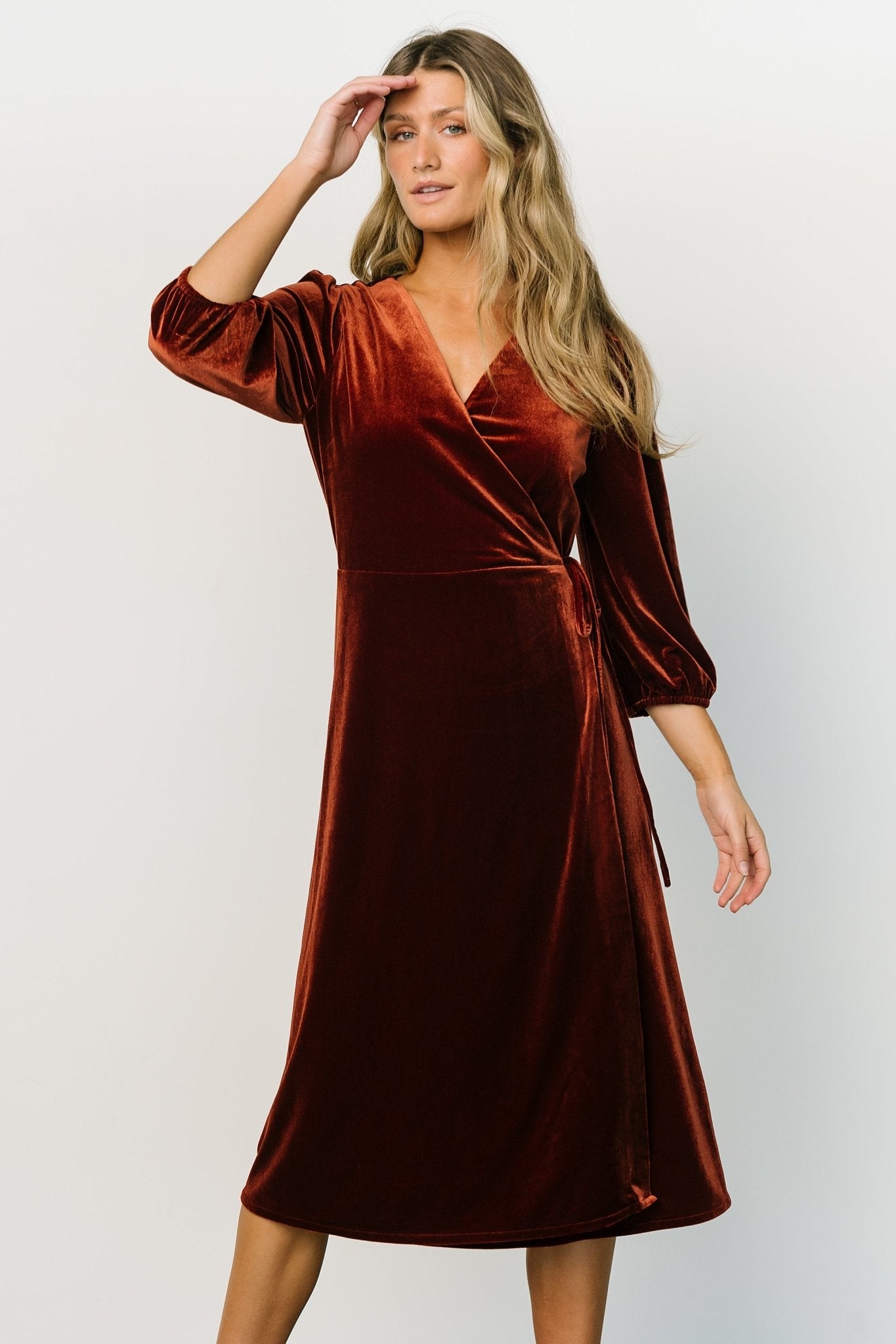 Beckinsale Velvet Wrap Dress | Cinnamon - Baltic Born