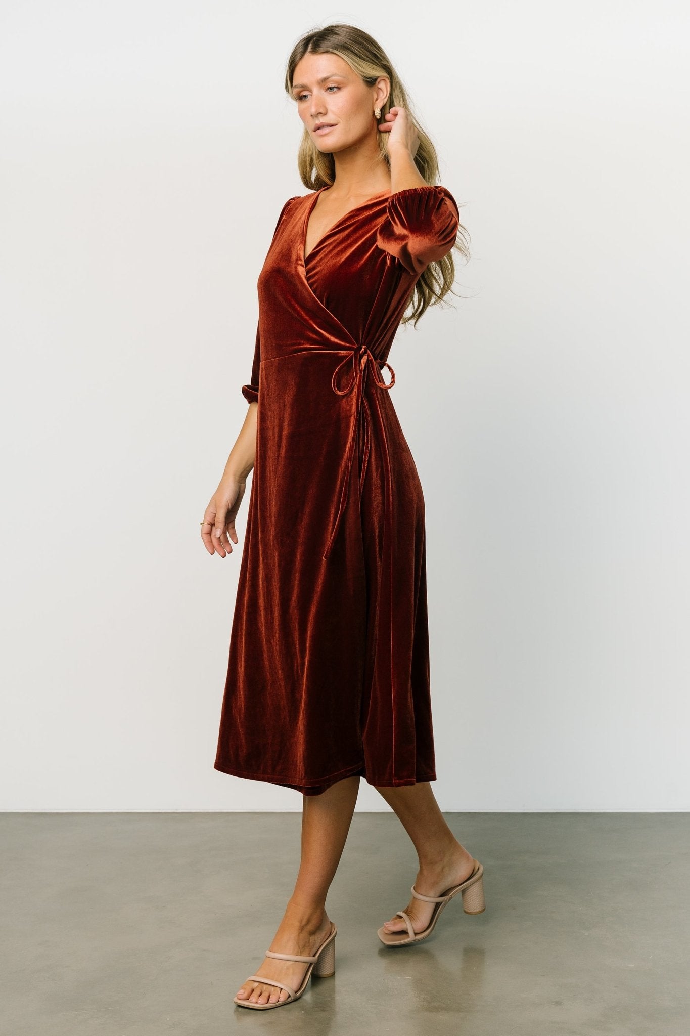 Beckinsale Velvet Wrap Dress | Cinnamon - Baltic Born