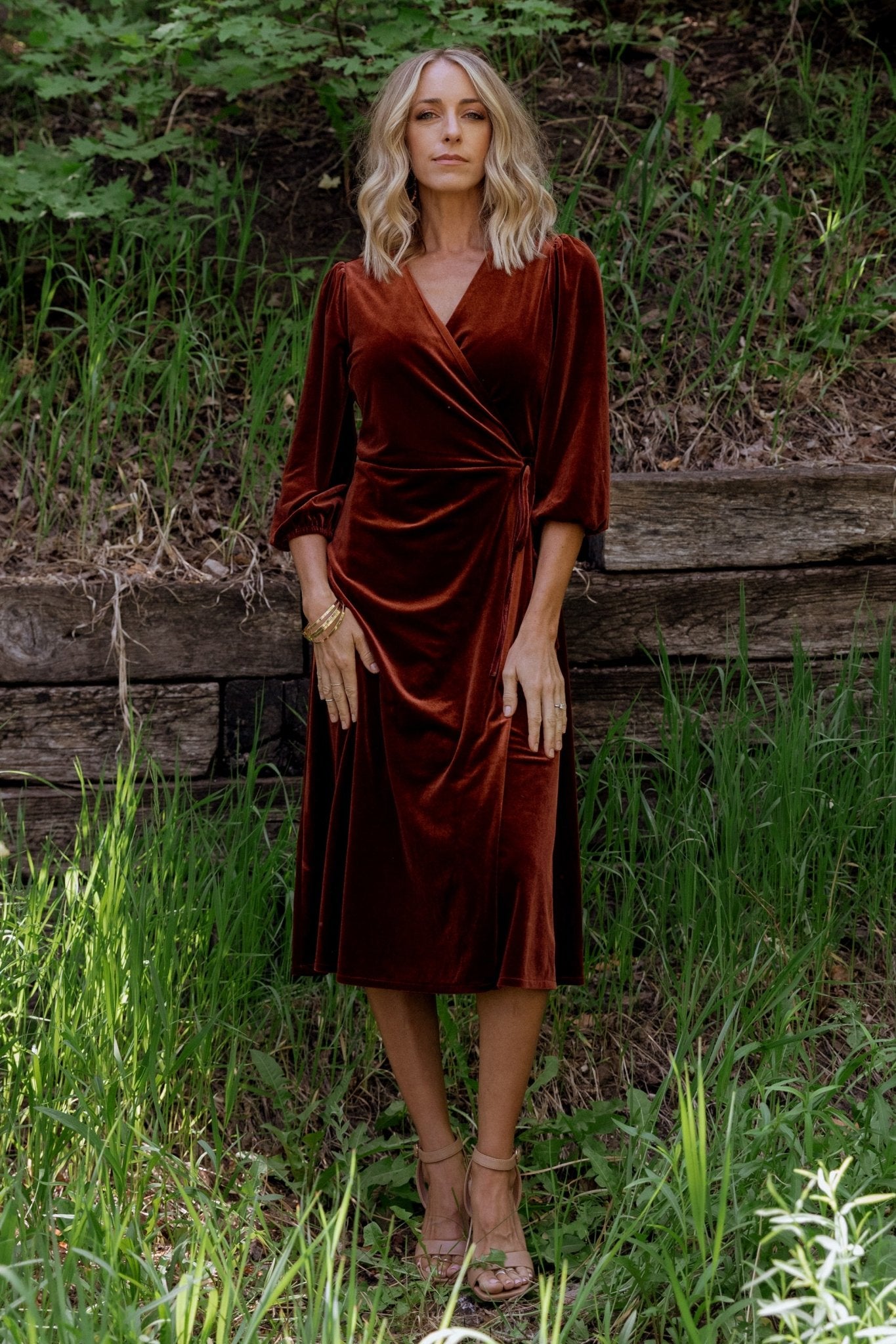 Beckinsale Velvet Wrap Dress | Cinnamon - Baltic Born