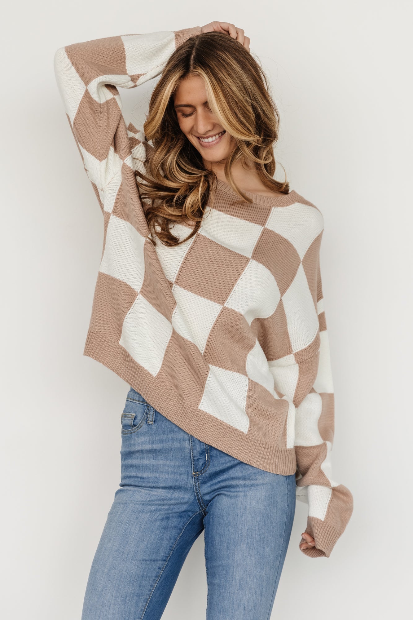 Bella Checkered Sweater | Taupe - Baltic Born