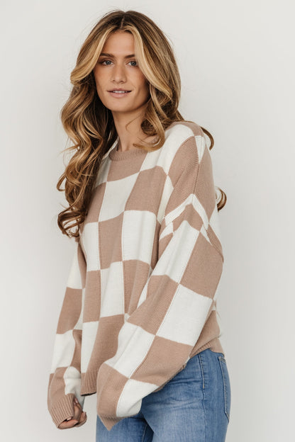 Bella Checkered Sweater | Taupe - Baltic Born