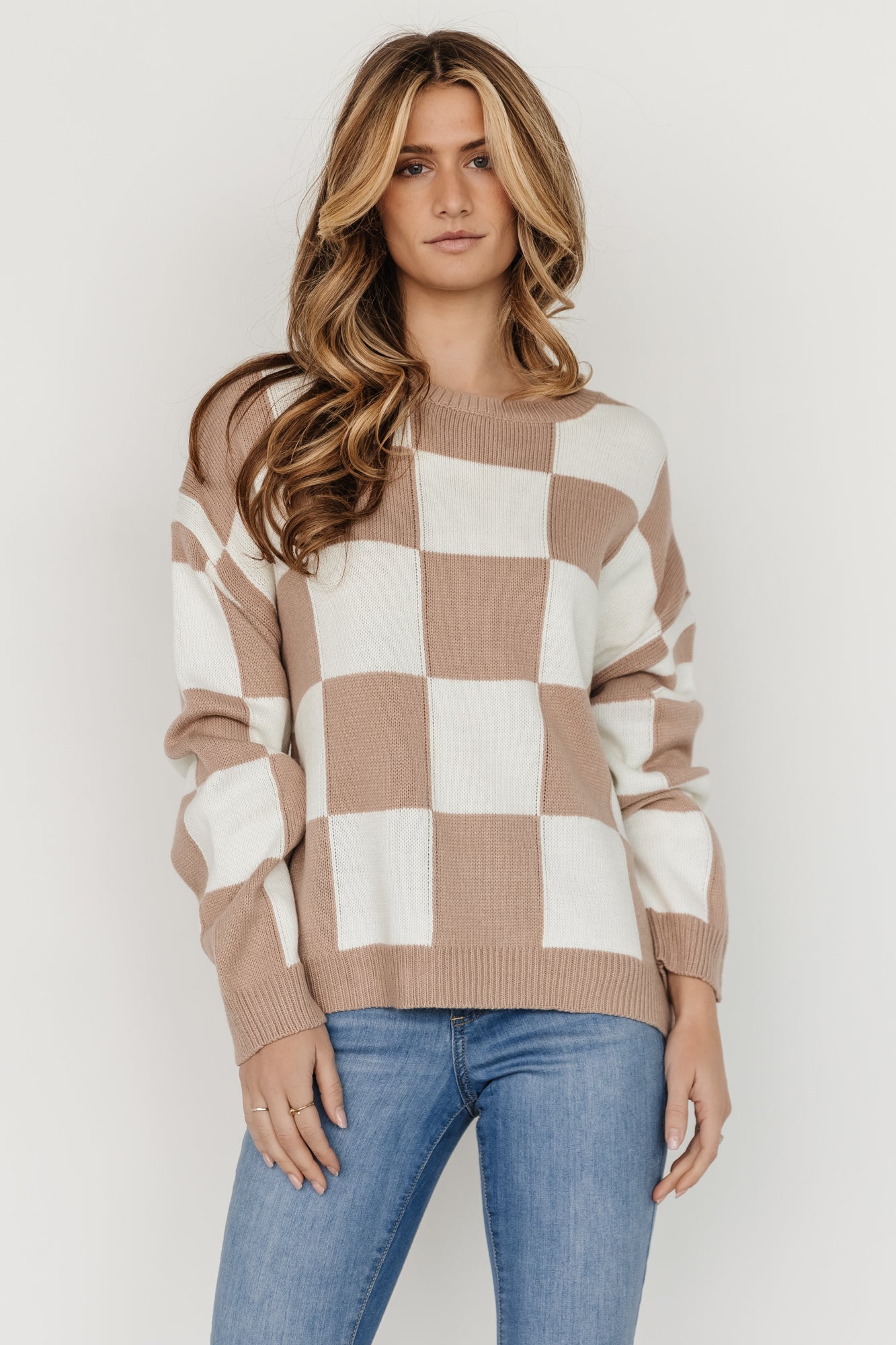 Bella Checkered Sweater | Taupe - Baltic Born