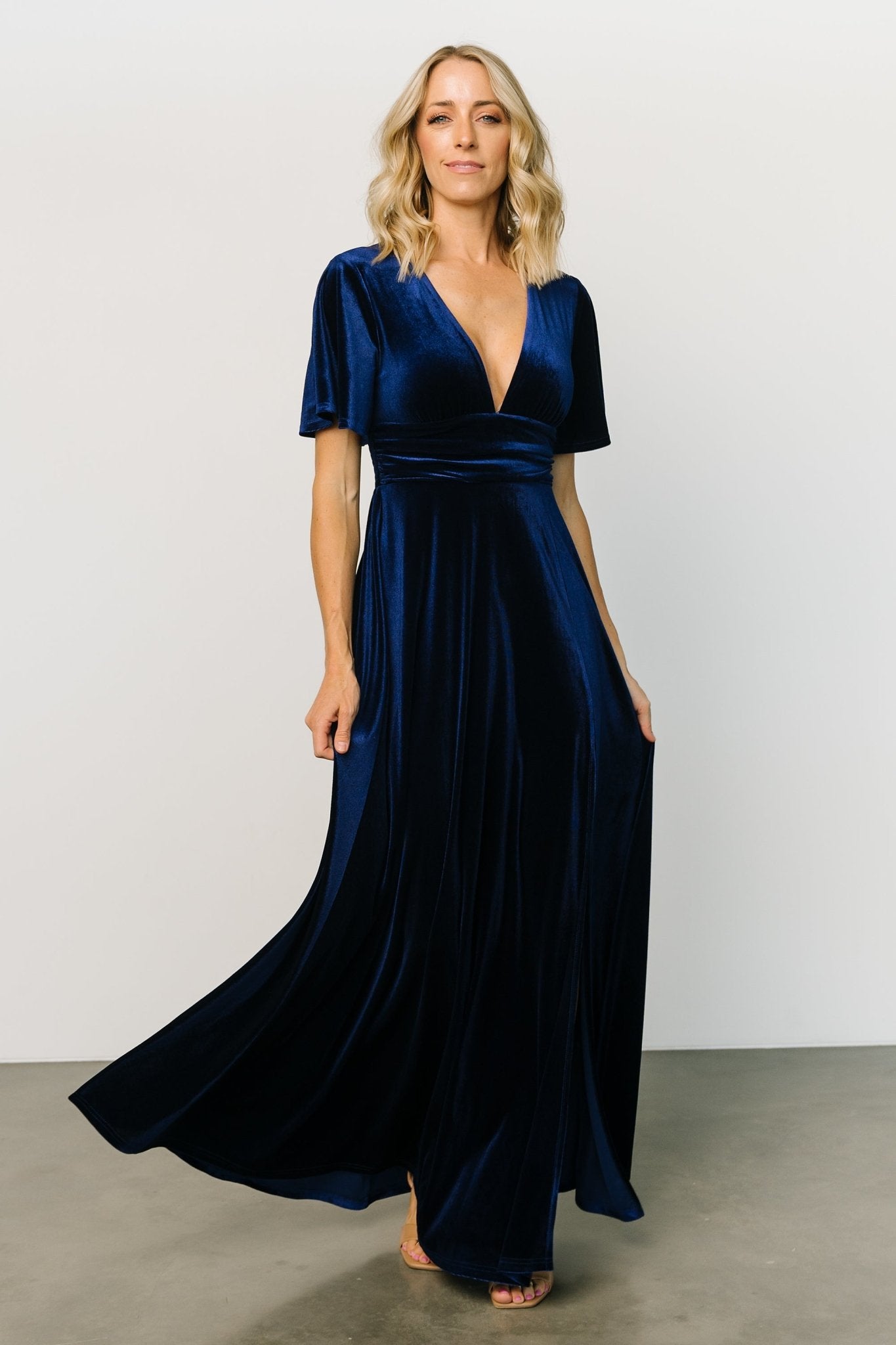 Navy blue velvet wrap dress hotsell