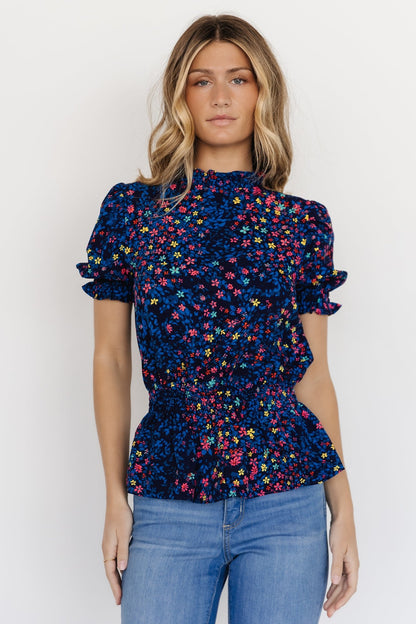 Beth Peplum Top | Blue Multi - Baltic Born