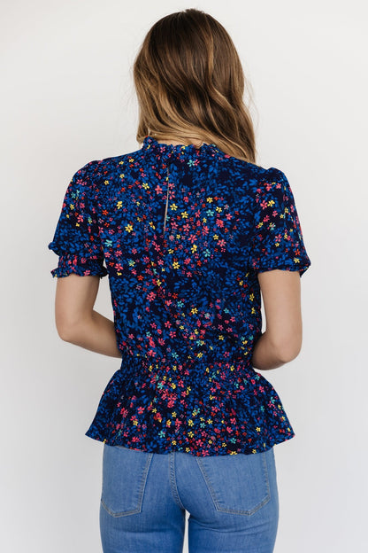 Beth Peplum Top | Blue Multi - Baltic Born