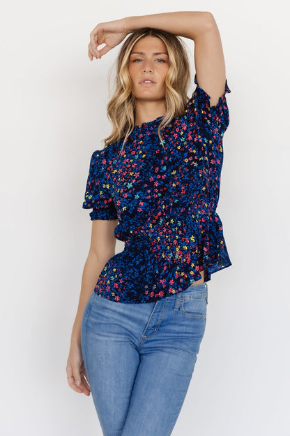 Beth Peplum Top | Blue Multi - Baltic Born