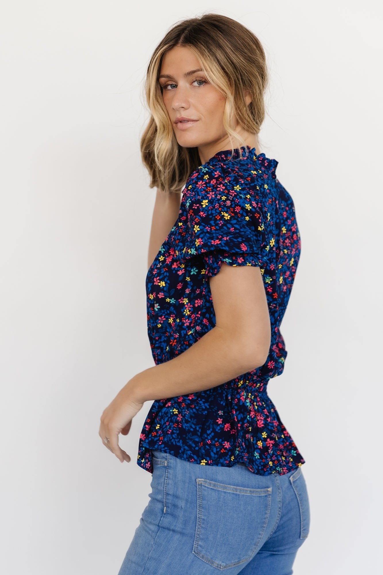 Beth Peplum Top | Blue Multi - Baltic Born