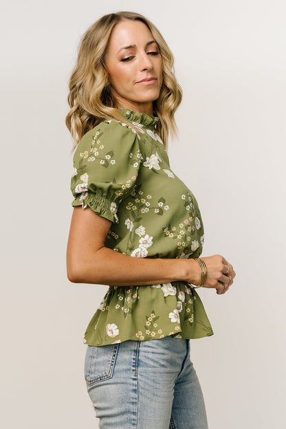 Beth Peplum Top | Olive Floral - Baltic Born