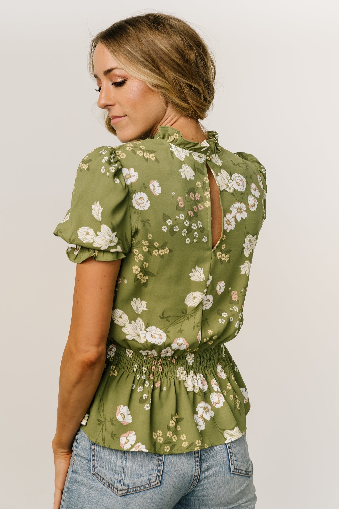 Beth Peplum Top | Olive Floral - Baltic Born