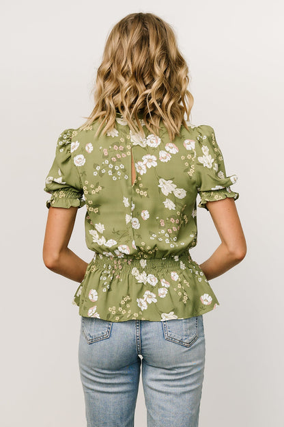 Beth Peplum Top | Olive Floral - Baltic Born