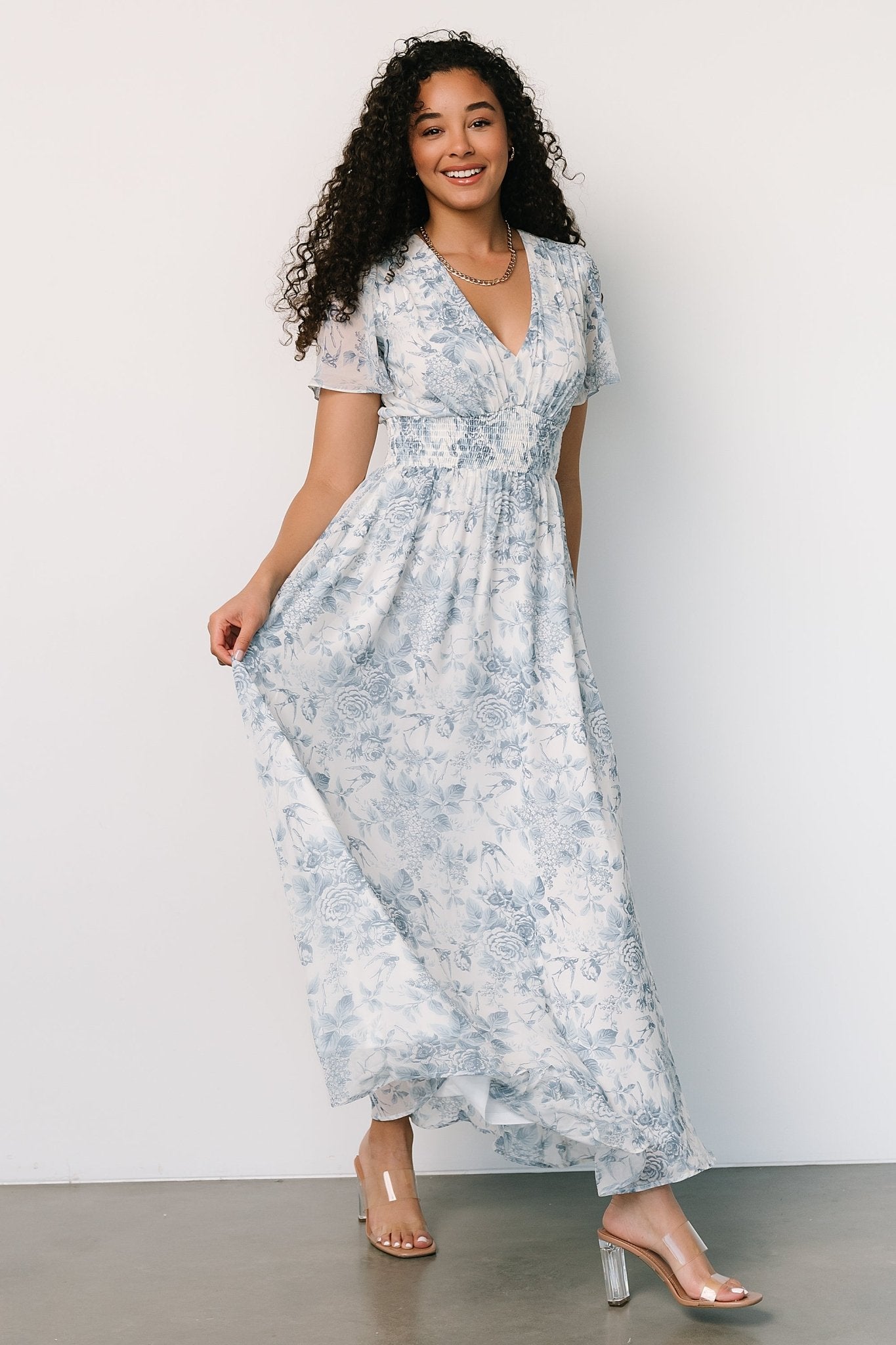 Birdie Maxi Dress | Off White + Blue | Baltic Born