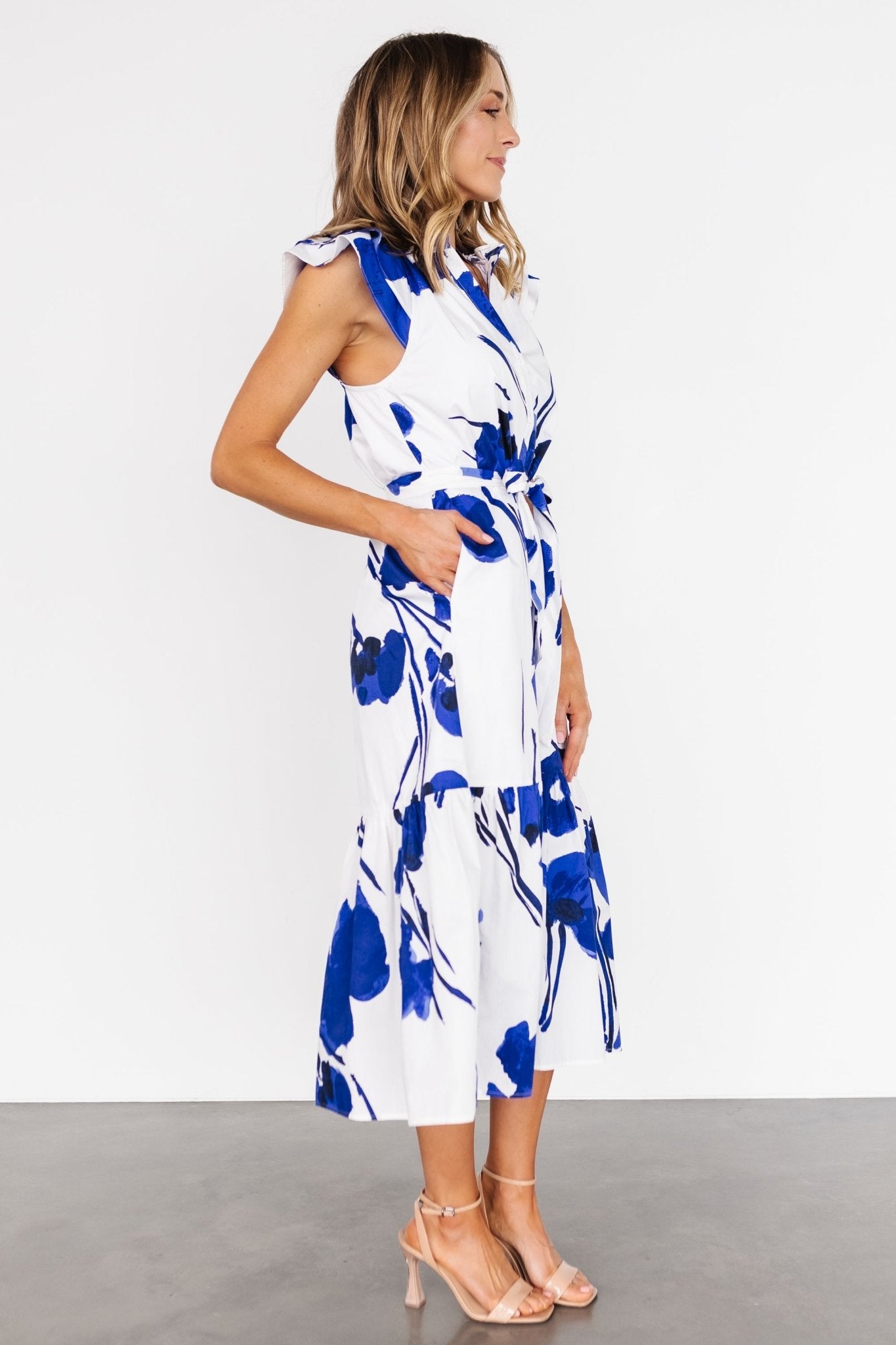 Blakely Button Dress | White + Cobalt - Baltic Born