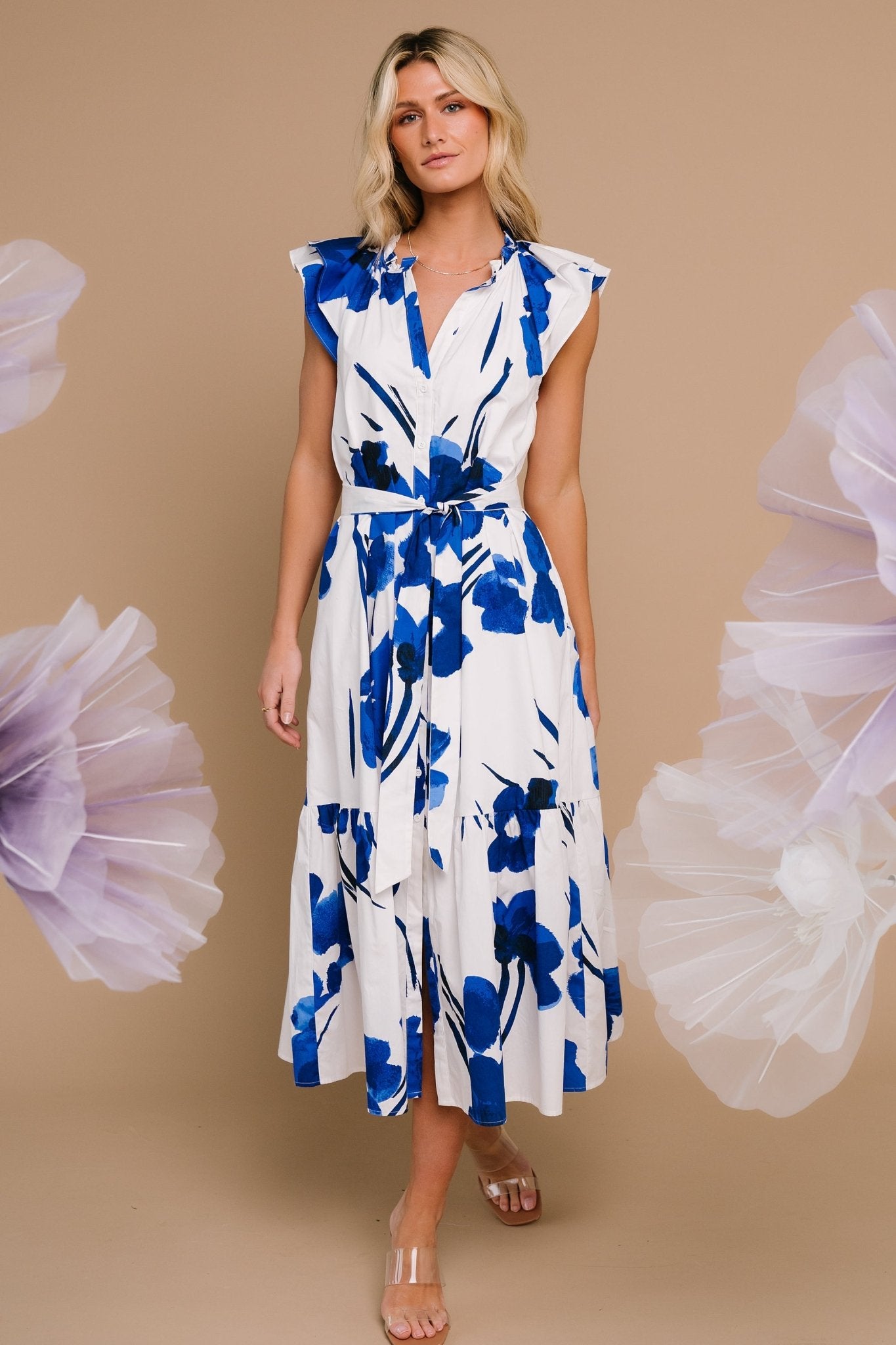 Blakely Button Dress | White + Cobalt - Baltic Born