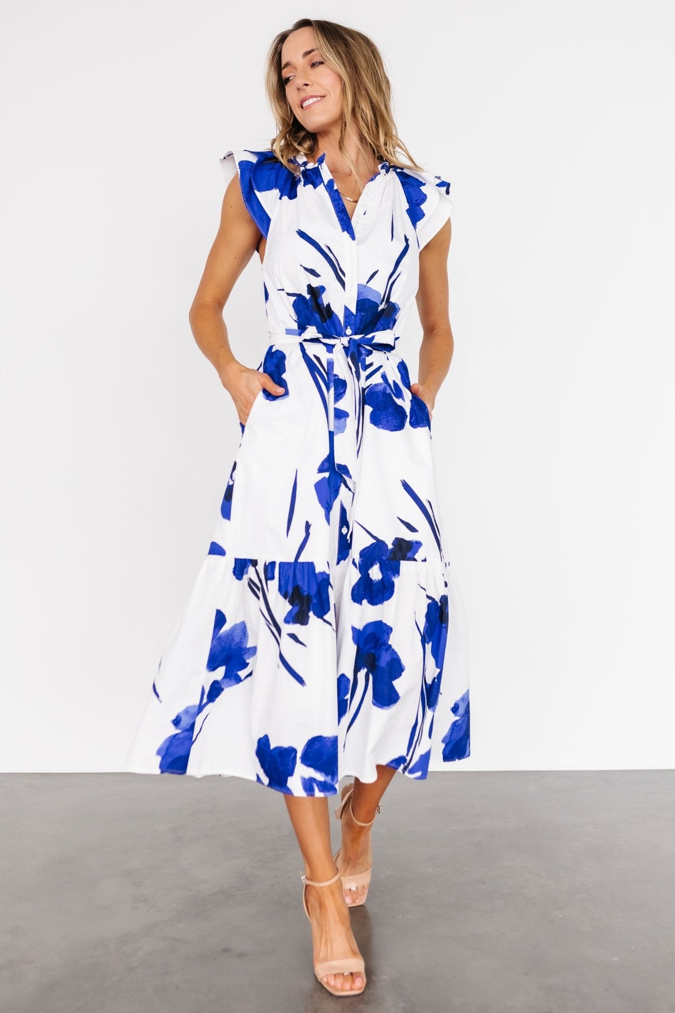 Blakely Button Dress | White + Cobalt - Baltic Born