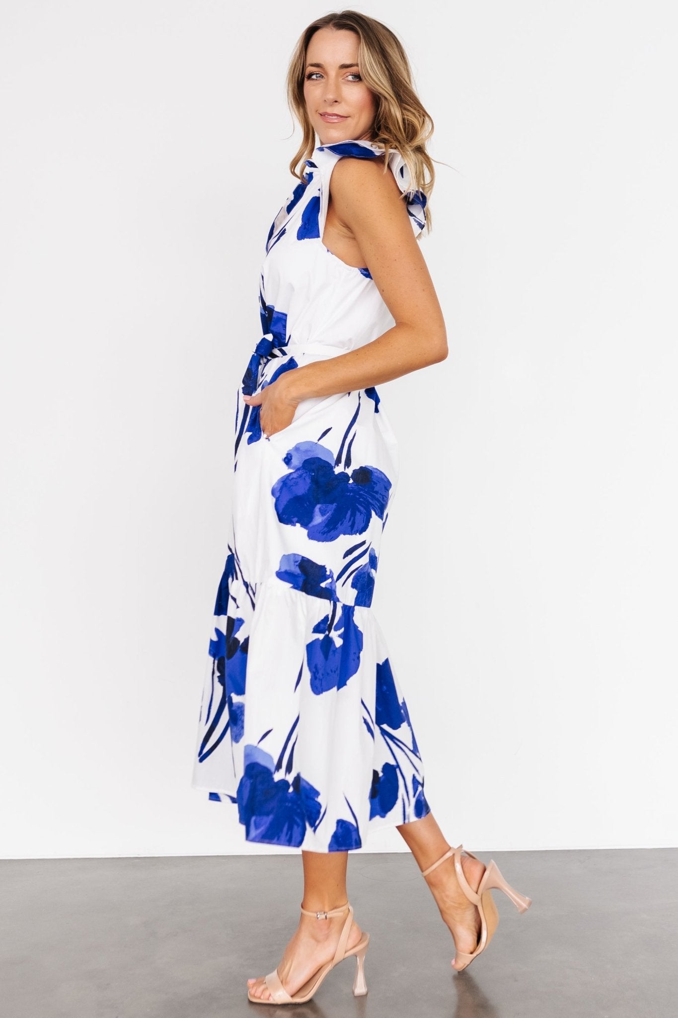 Blakely Button Dress | White + Cobalt - Baltic Born