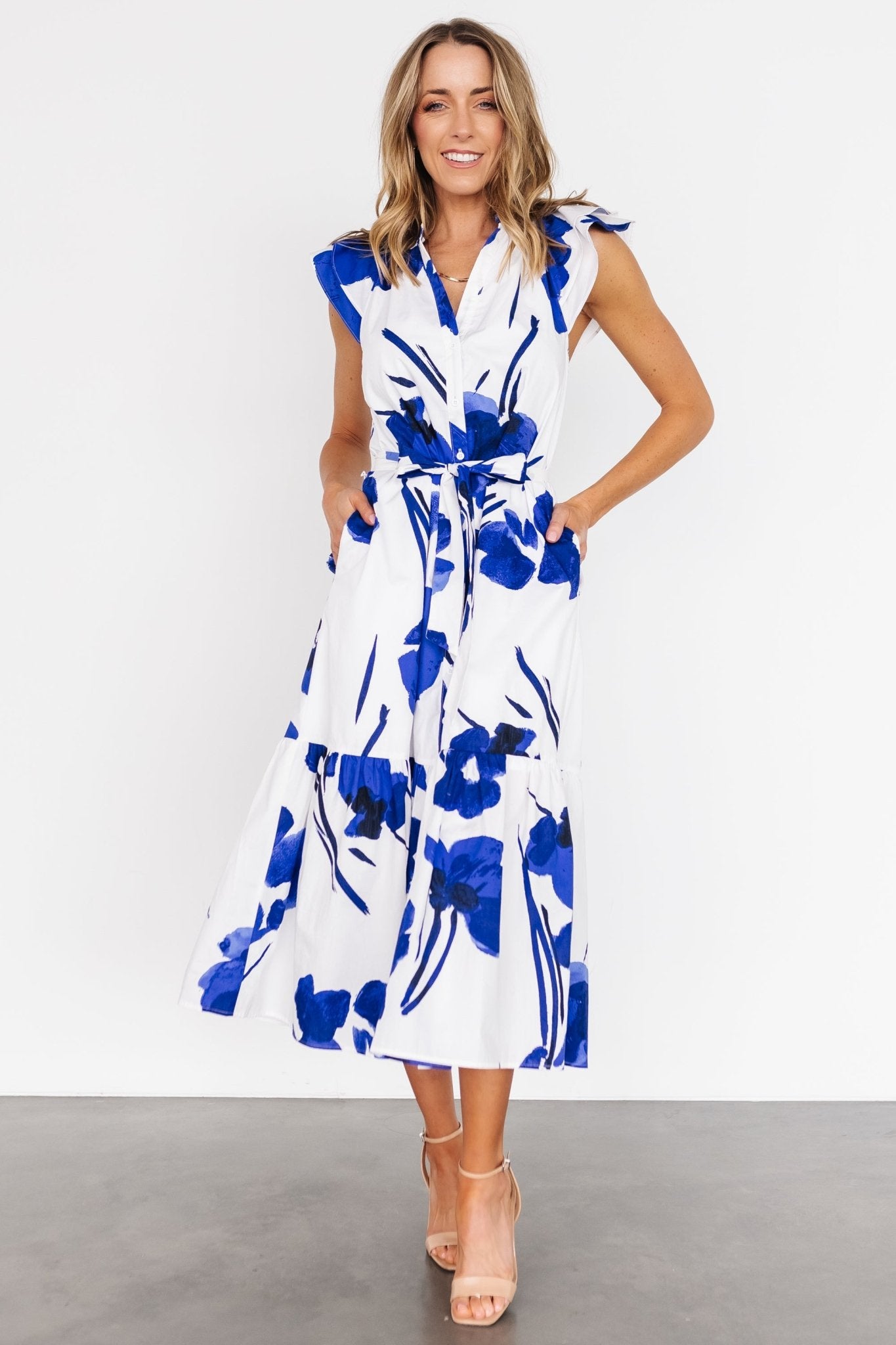 Blakely Button Dress | White + Cobalt - Baltic Born