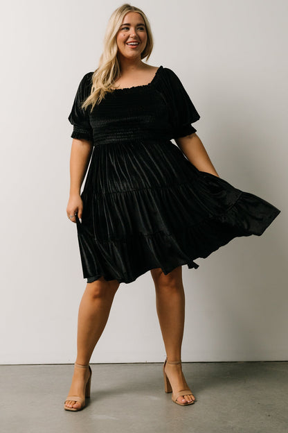 Bliss Smocked Velvet Short Dress | Black - Baltic Born