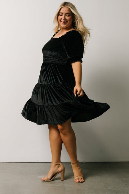 Bliss Smocked Velvet Short Dress | Black - Baltic Born