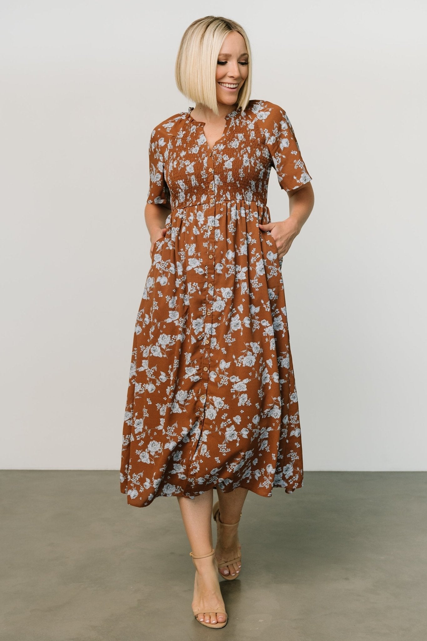 Botega Midi Dress | Brown + Blue - Baltic Born