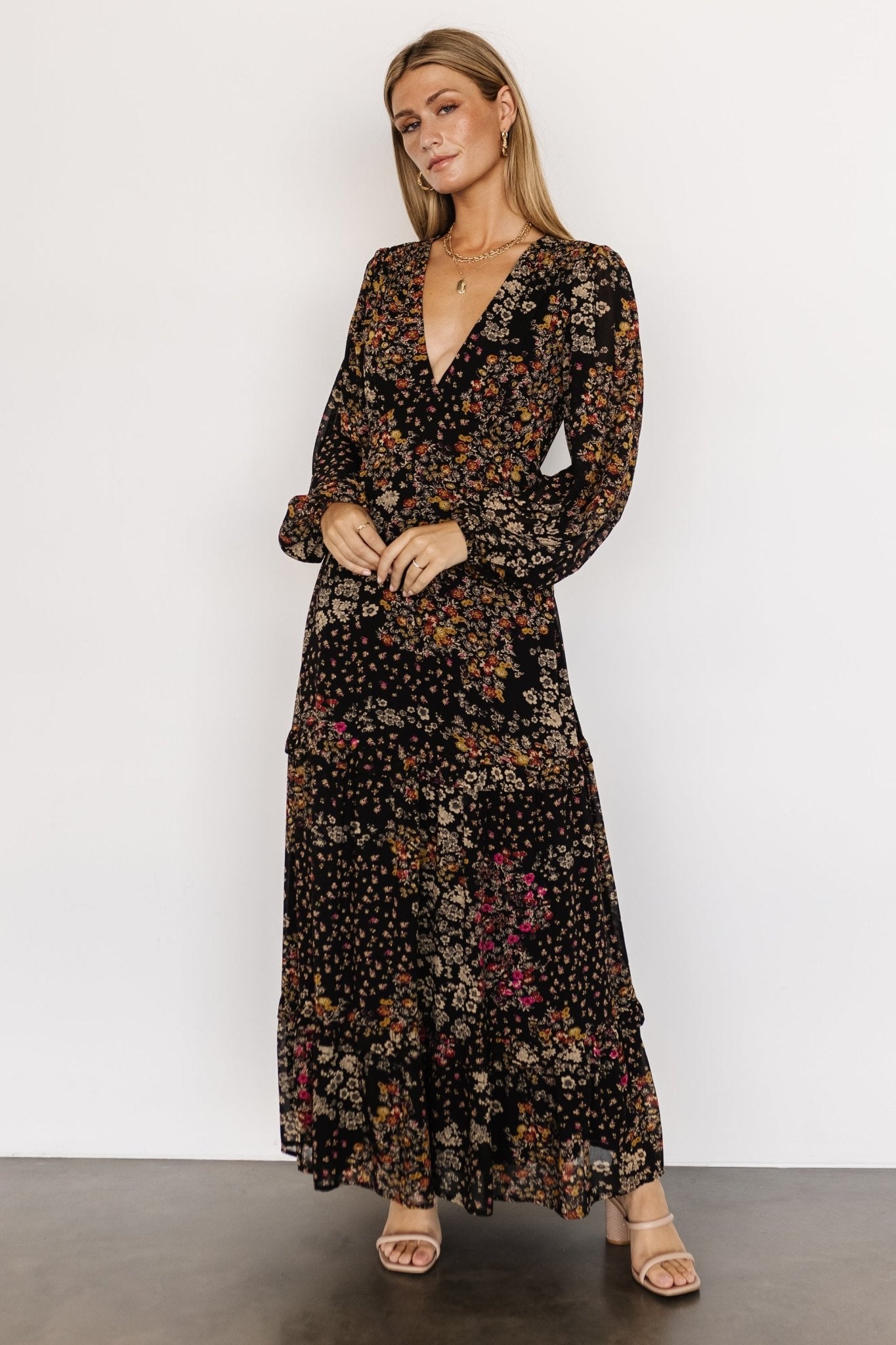 Bowman Deep V Maxi Dress | Black Multi - Baltic Born