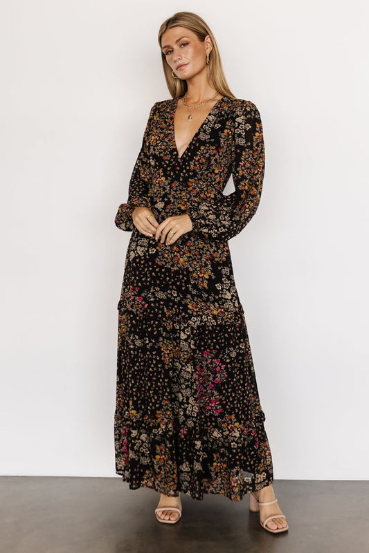 Bowman Deep V Maxi Dress | Black Multi - Baltic Born