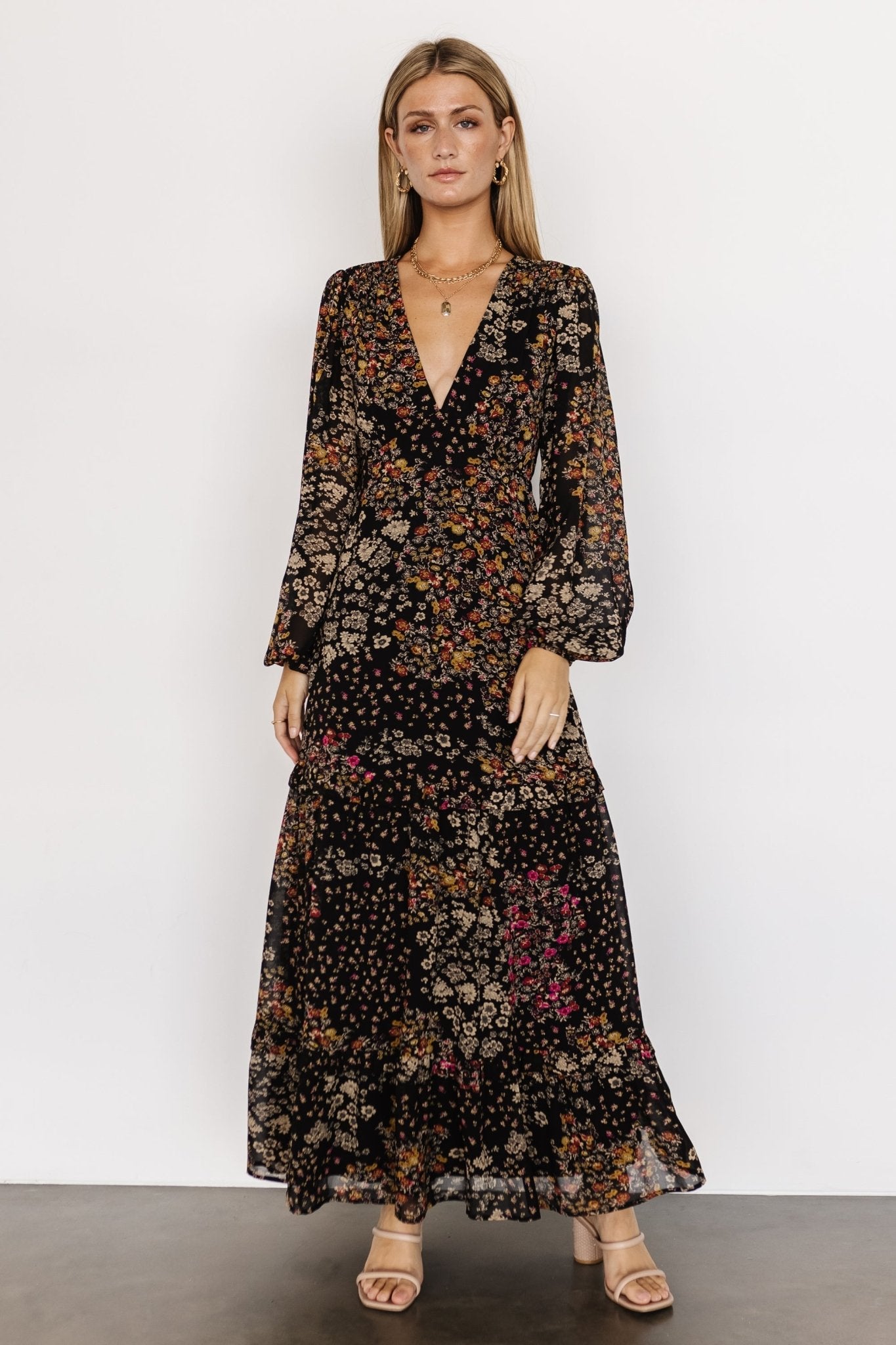 Bowman Deep V Maxi Dress | Black Multi - Baltic Born