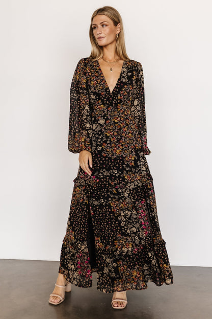 Bowman Deep V Maxi Dress | Black Multi - Baltic Born