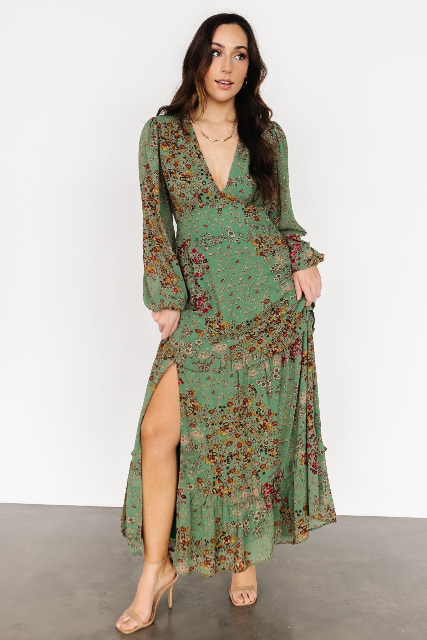 Bowman Deep V Maxi Dress | Green Multi - Baltic Born