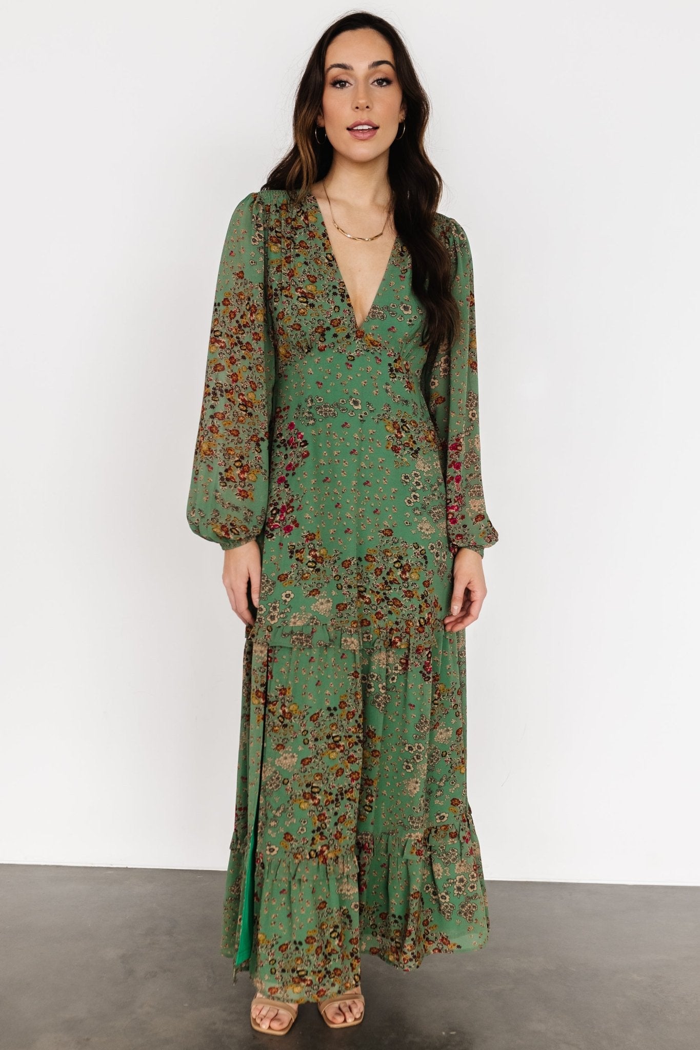 Bowman Deep V Maxi Dress | Green Multi - Baltic Born