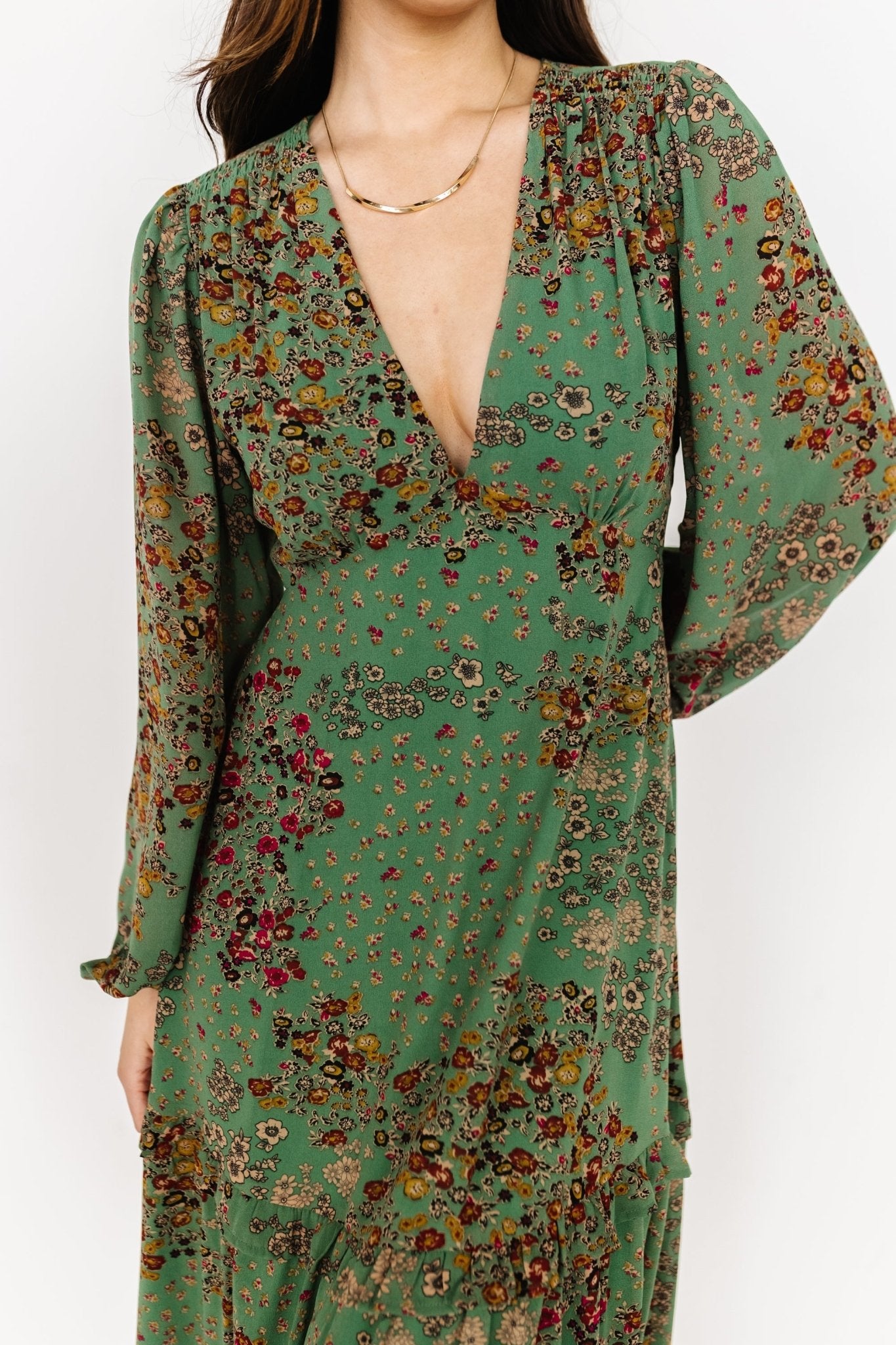 Bowman Deep V Maxi Dress | Green Multi - Baltic Born