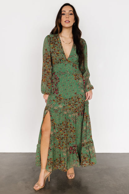 Bowman Deep V Maxi Dress | Green Multi - Baltic Born