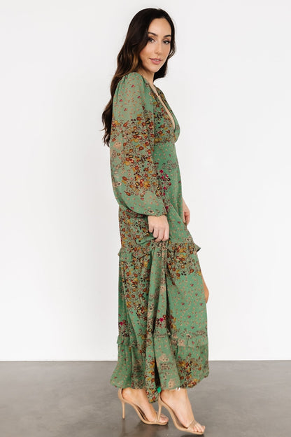 Bowman Deep V Maxi Dress | Green Multi - Baltic Born