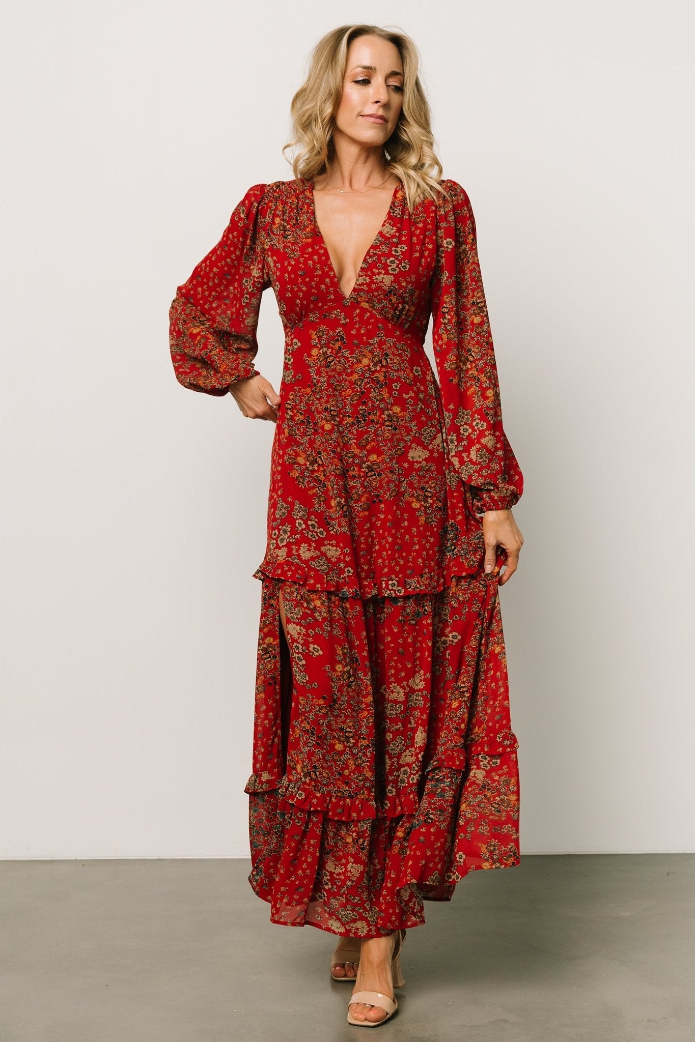 Bowman Deep V Maxi Dress | Red Multi - Baltic Born