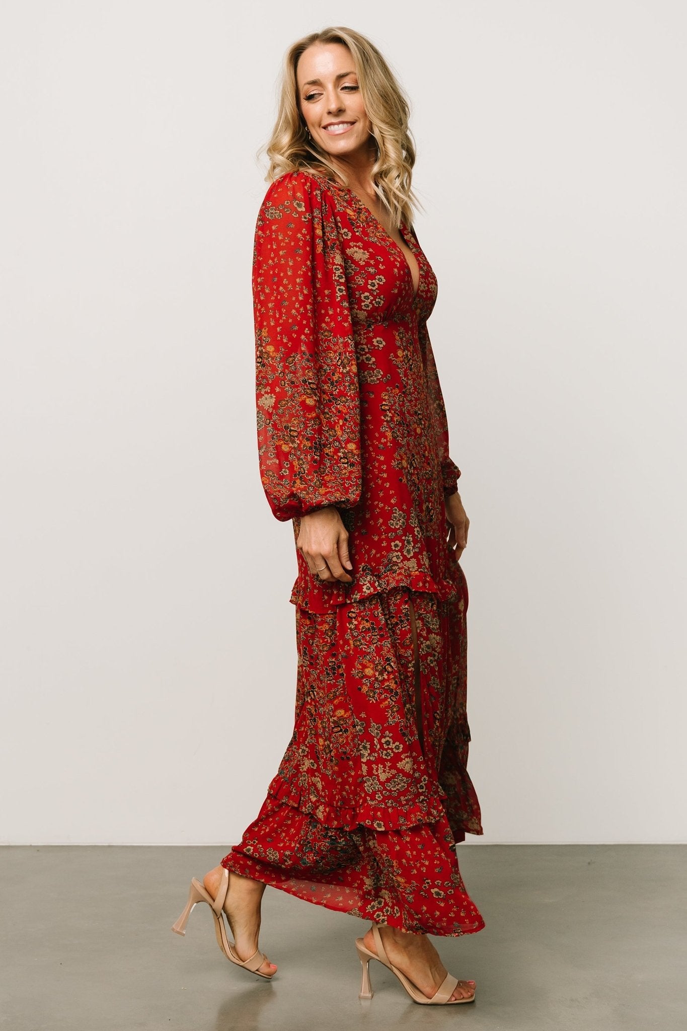 Bowman Deep V Maxi Dress | Red Multi - Baltic Born