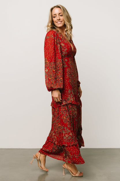 Bowman Deep V Maxi Dress | Red Multi - Baltic Born