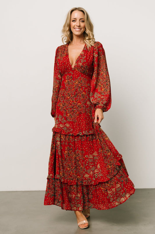 Bowman Deep V Maxi Dress | Red Multi - Baltic Born