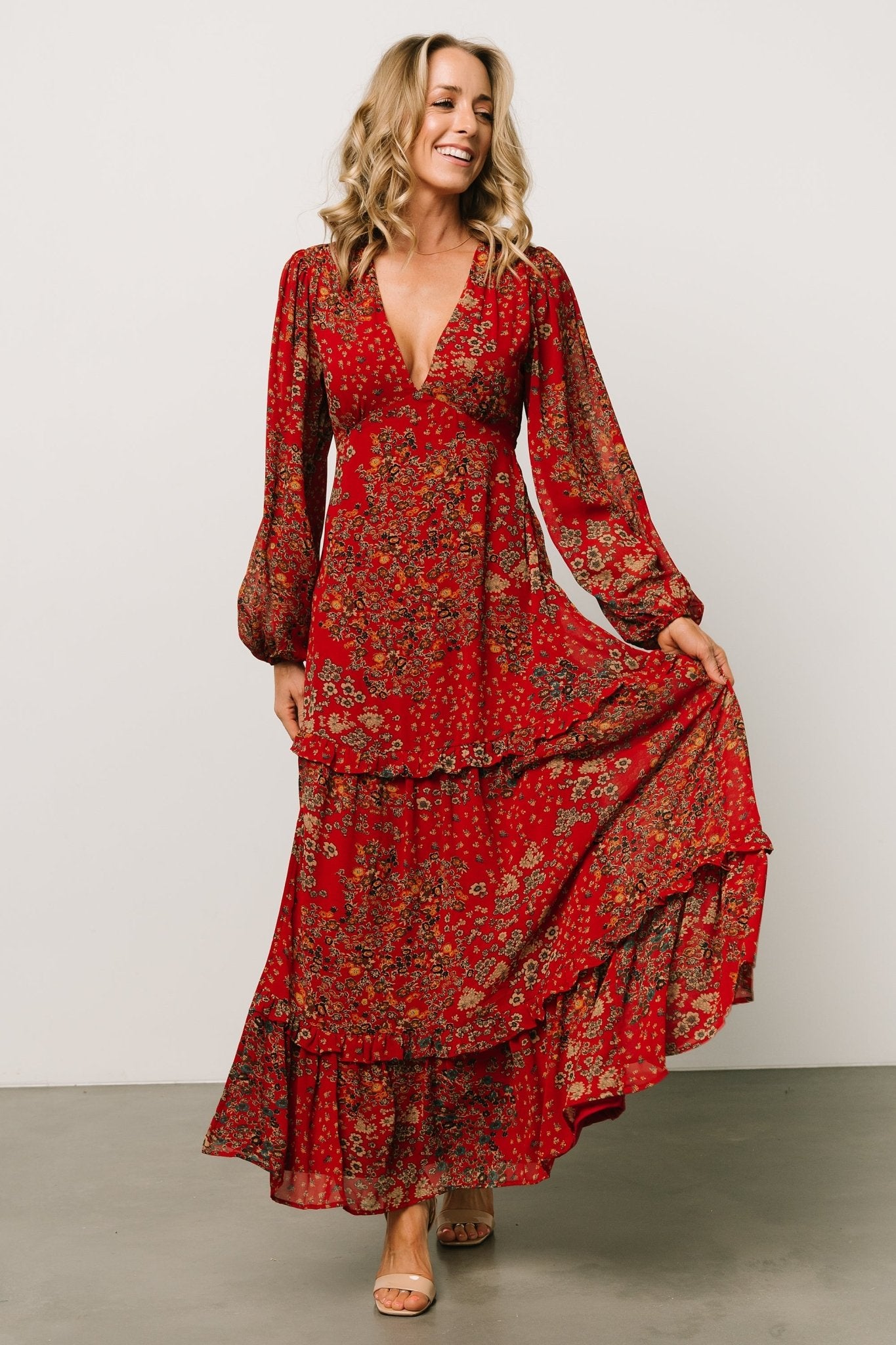 Bowman Deep V Maxi Dress | Red Multi - Baltic Born