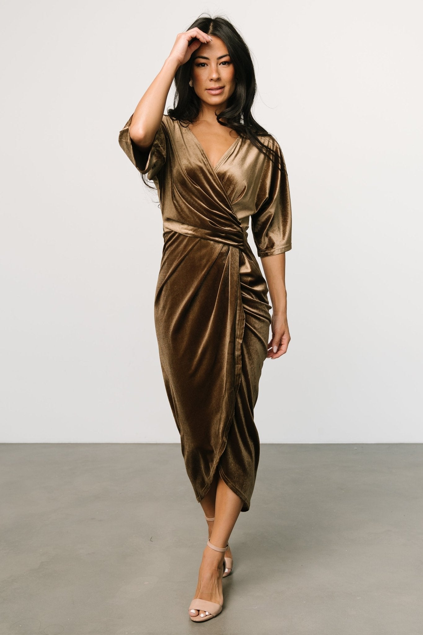 Brendyn Ruched Velvet Dress | Brushed Bronze - Baltic Born