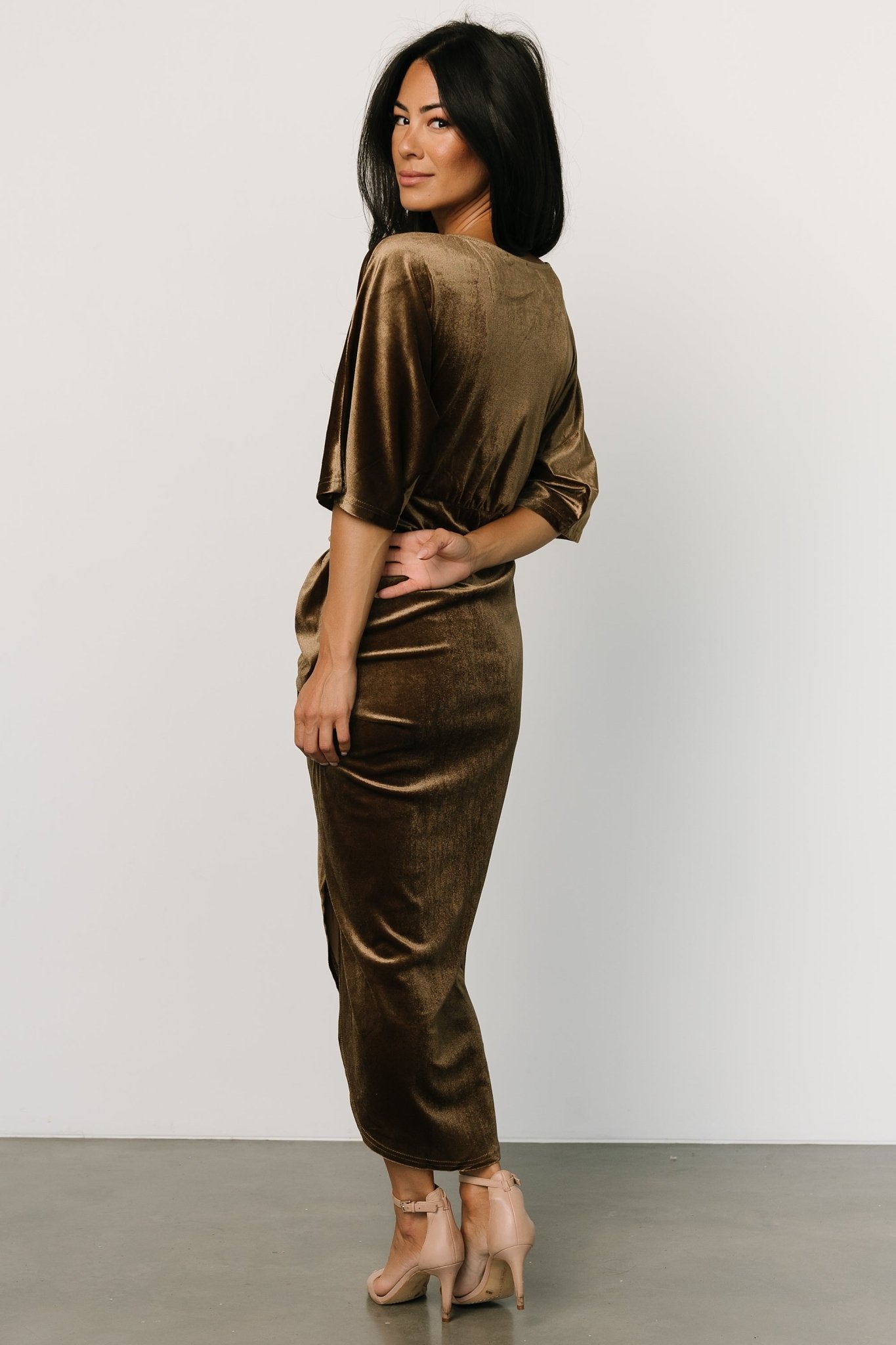 Brendyn Ruched Velvet Dress | Brushed Bronze - Baltic Born