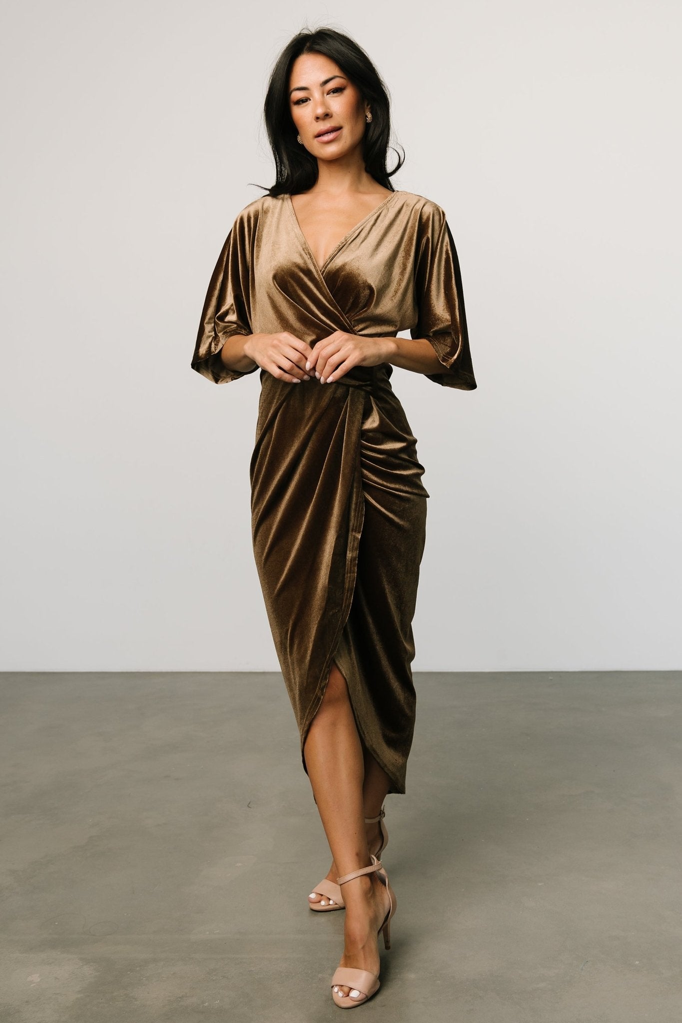 Brendyn Ruched Velvet Dress | Brushed Bronze | Baltic Born
