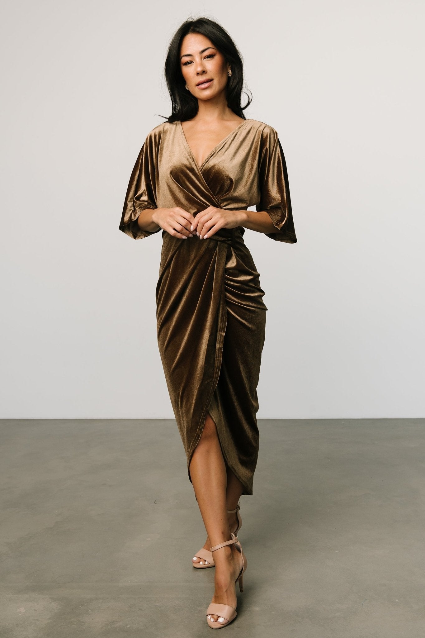 Brendyn Ruched Velvet Dress | Brushed Bronze - Baltic Born