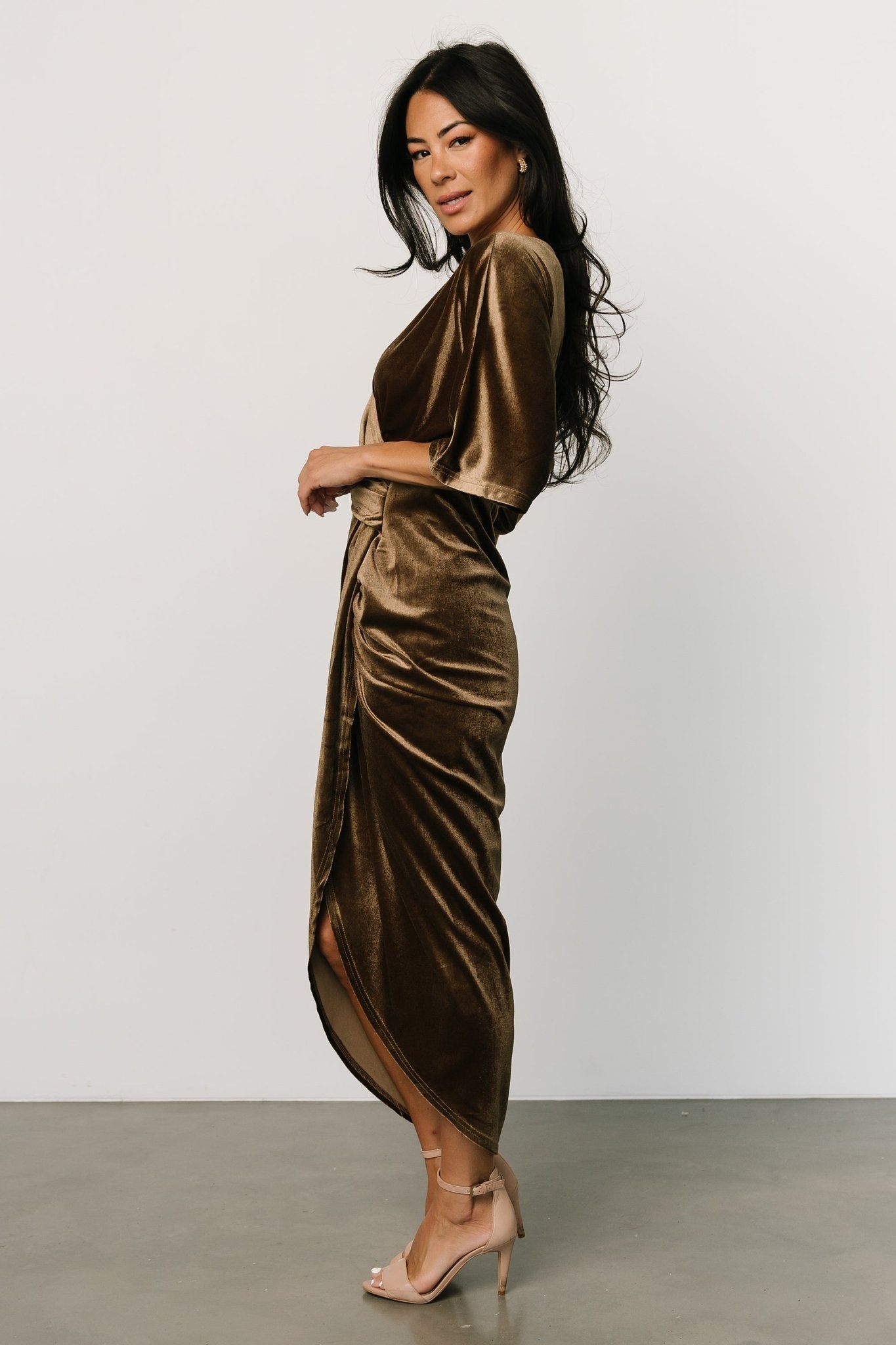 Brendyn Ruched Velvet Dress | Brushed Bronze - Baltic Born