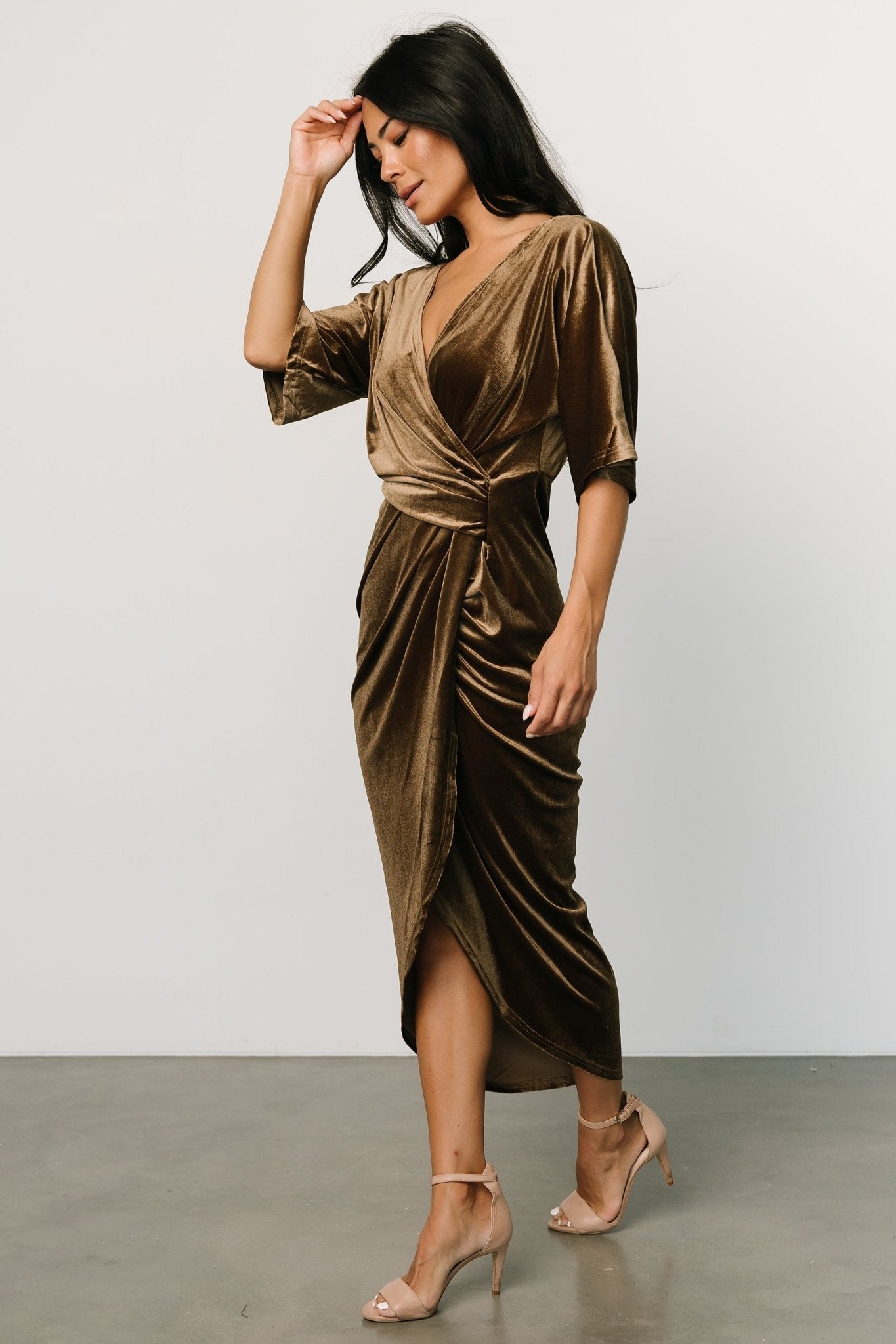 Brendyn Ruched Velvet Dress | Brushed Bronze - Baltic Born