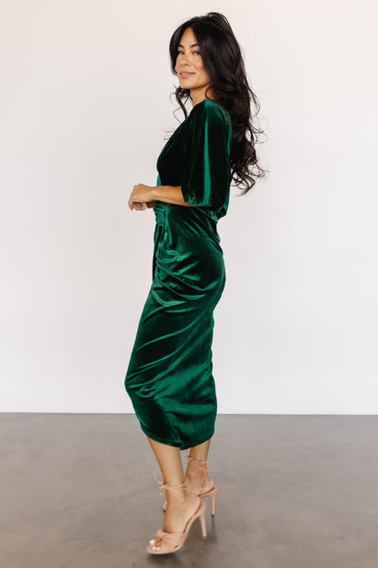 Brendyn Ruched Velvet Dress | Emerald - Baltic Born