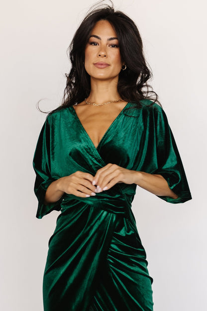 Brendyn Ruched Velvet Dress | Emerald - Baltic Born