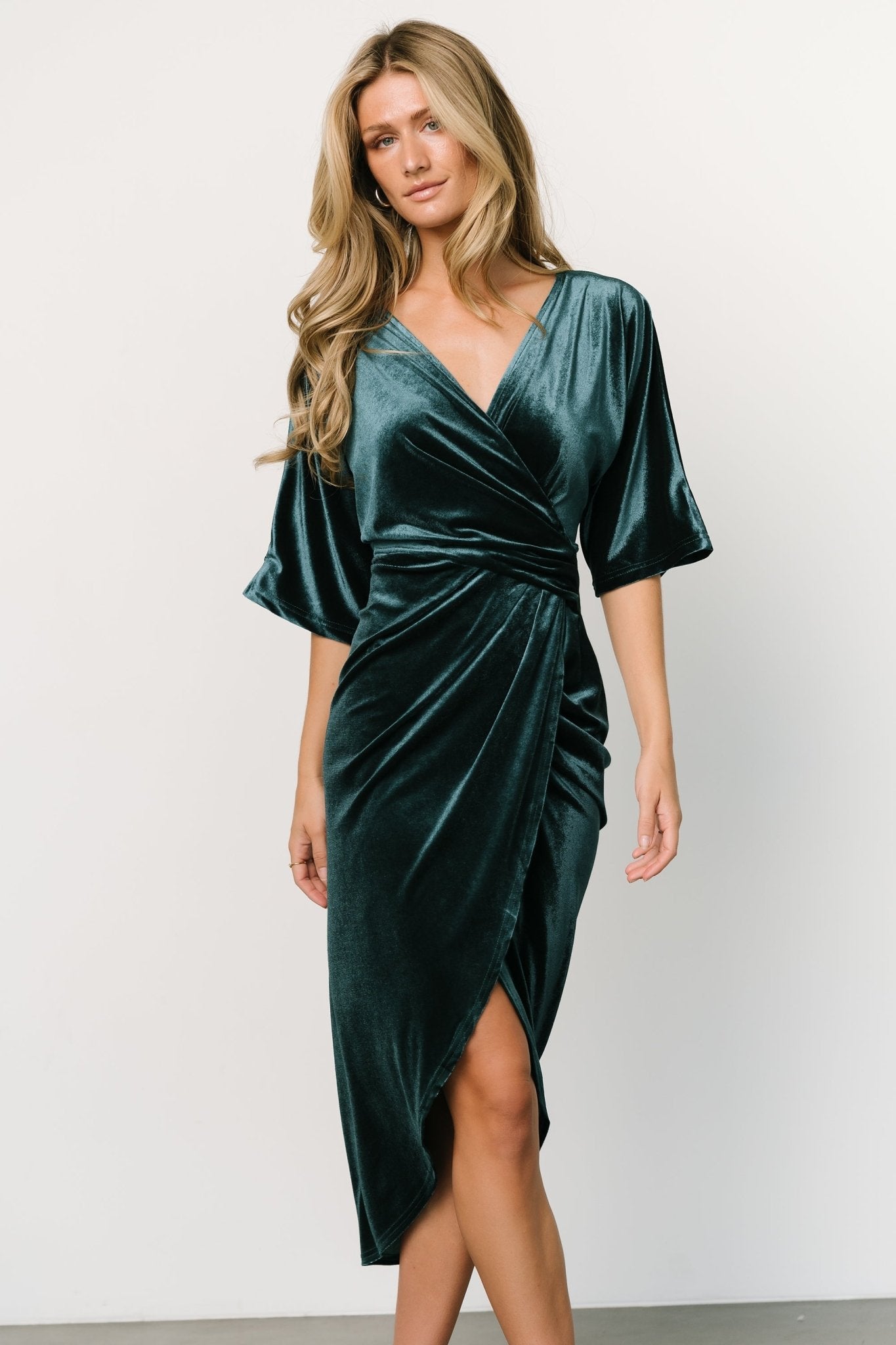 Brendyn Ruched Velvet Dress | Jade - Baltic Born