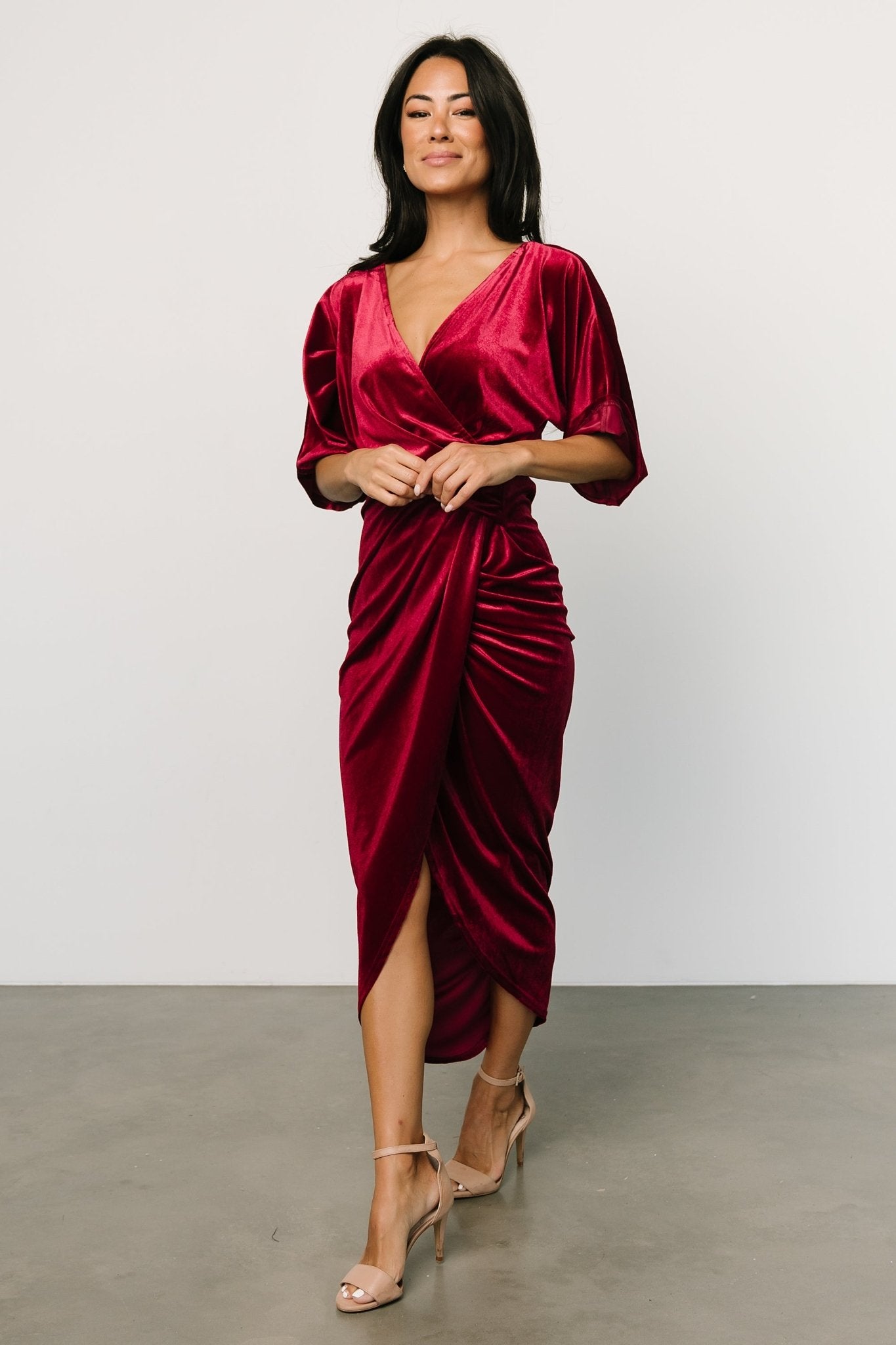 Brendyn Ruched Velvet Dress | Wine - Baltic Born