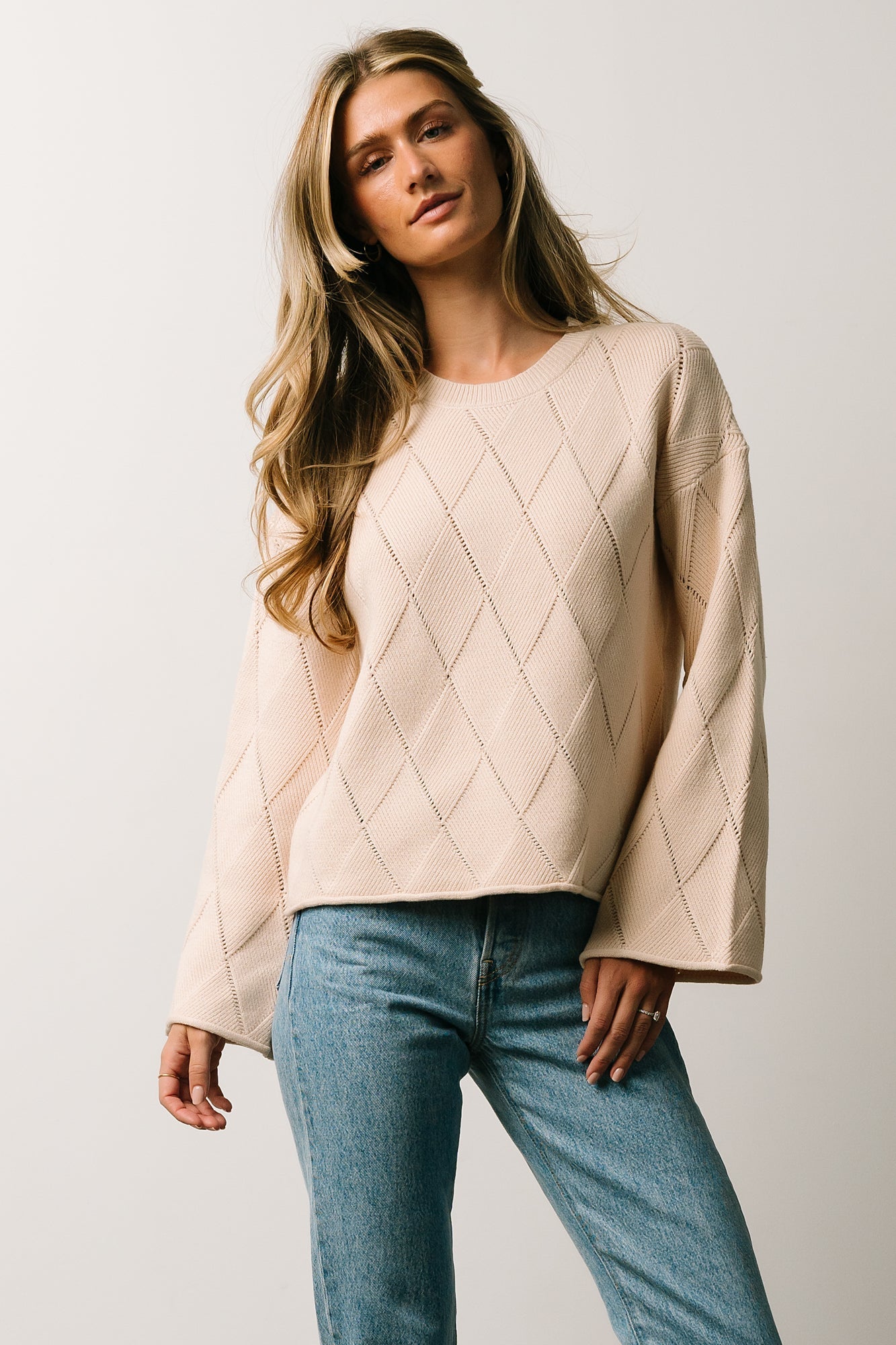 Britta Diamond Knit Sweater | Beige - Baltic Born