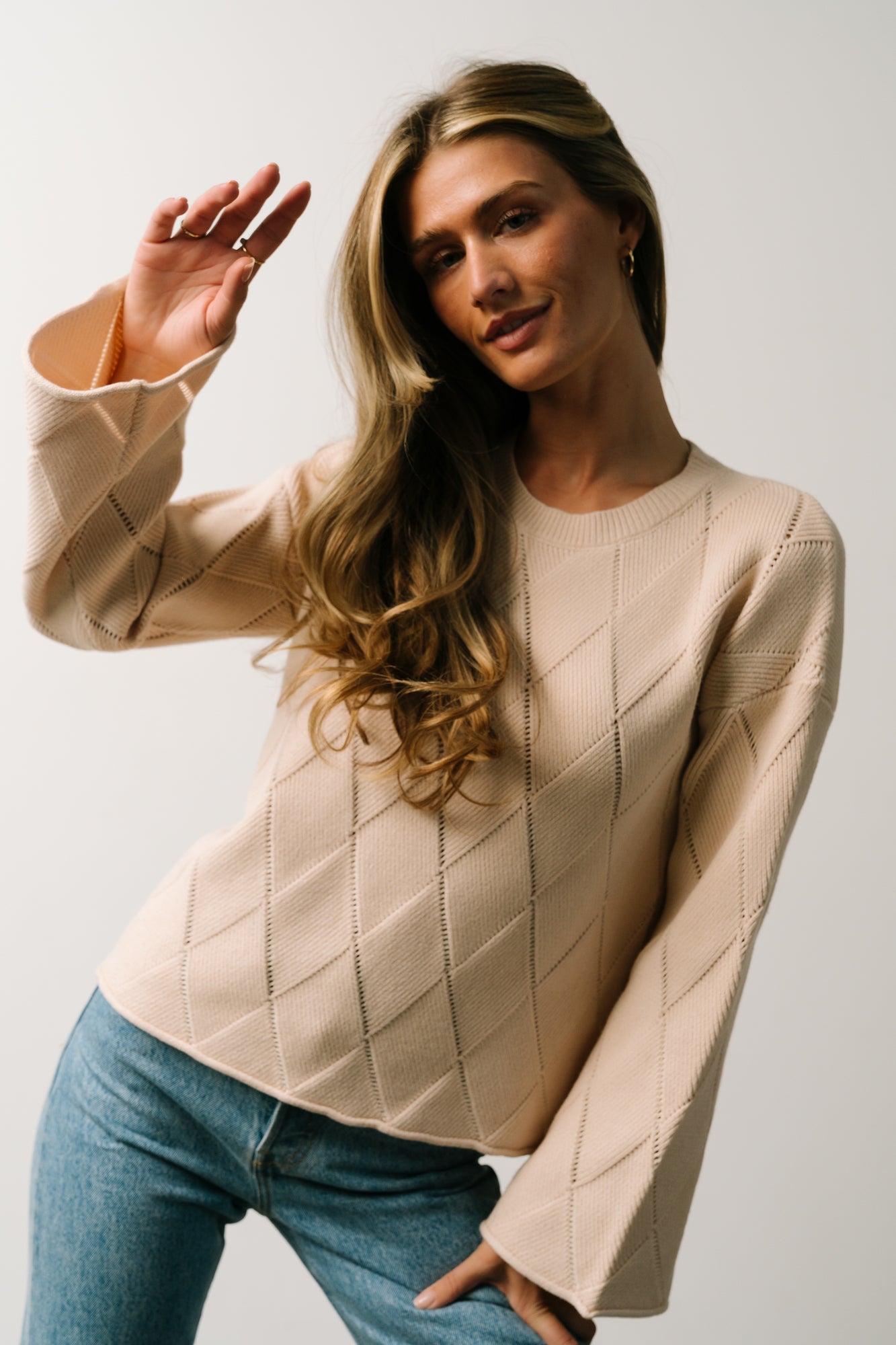 Britta Diamond Knit Sweater | Beige - Baltic Born