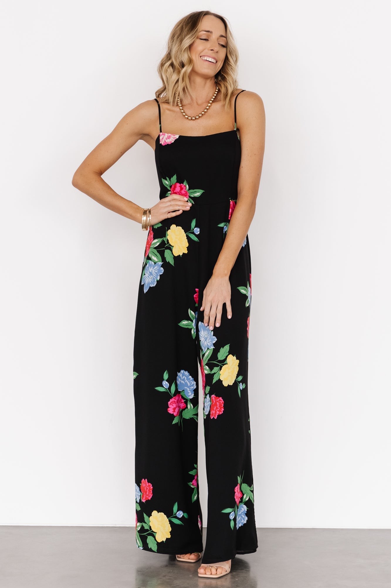 Brooklyn Wide Leg Jumpsuit Black Floral - Main Image